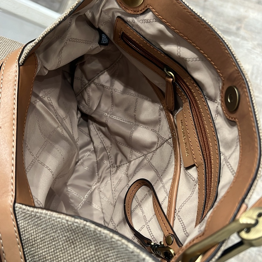 Rare Michael Kors Satchel Handbag Raven Molly Arlo Leather Canvas Hobo Tote Bag - Picture 7 of 16